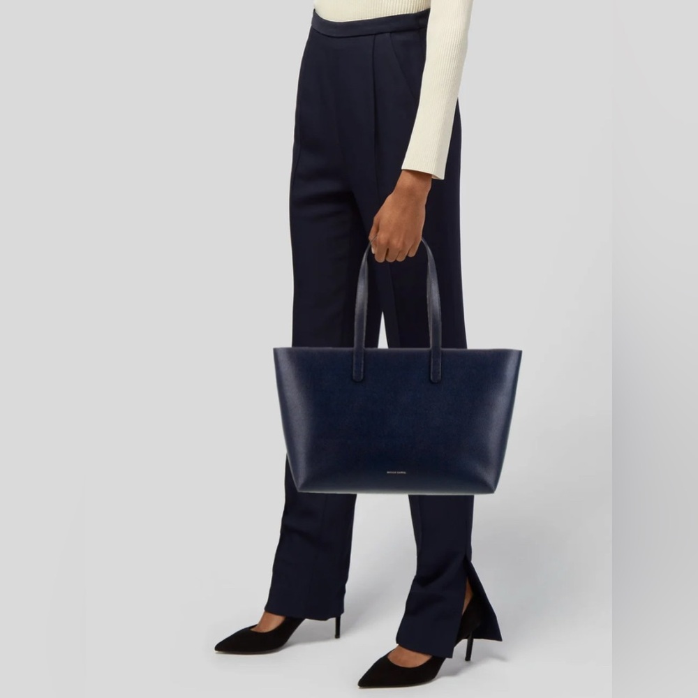 Mansur Gavriel Zipped Leather Tote | Metal Zipped |Navy